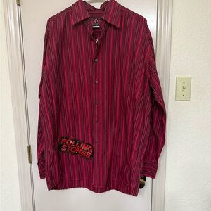 the Rolling Stones Y2K Men's Red Striped Shirt by the Dragonfly